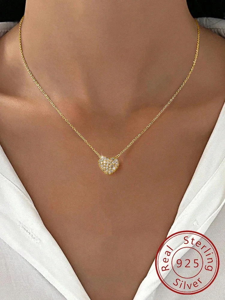 

Stylever 925 Sterling Silver Simplicity Classic Zircon Love Heart Necklace For Women Anniversary Party High Quality Fine Jewelry