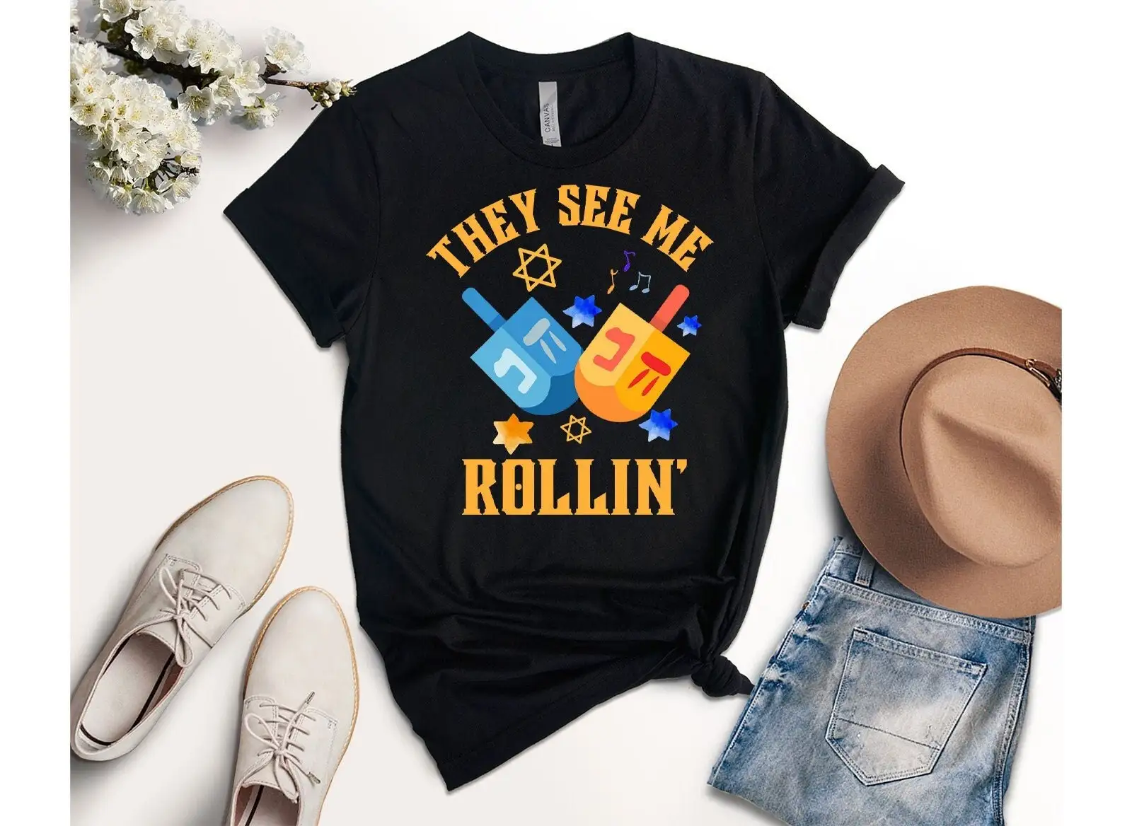 They See Me Rollin Hanukkah T Shirt Happy Chanukah Jewish Menorah Love