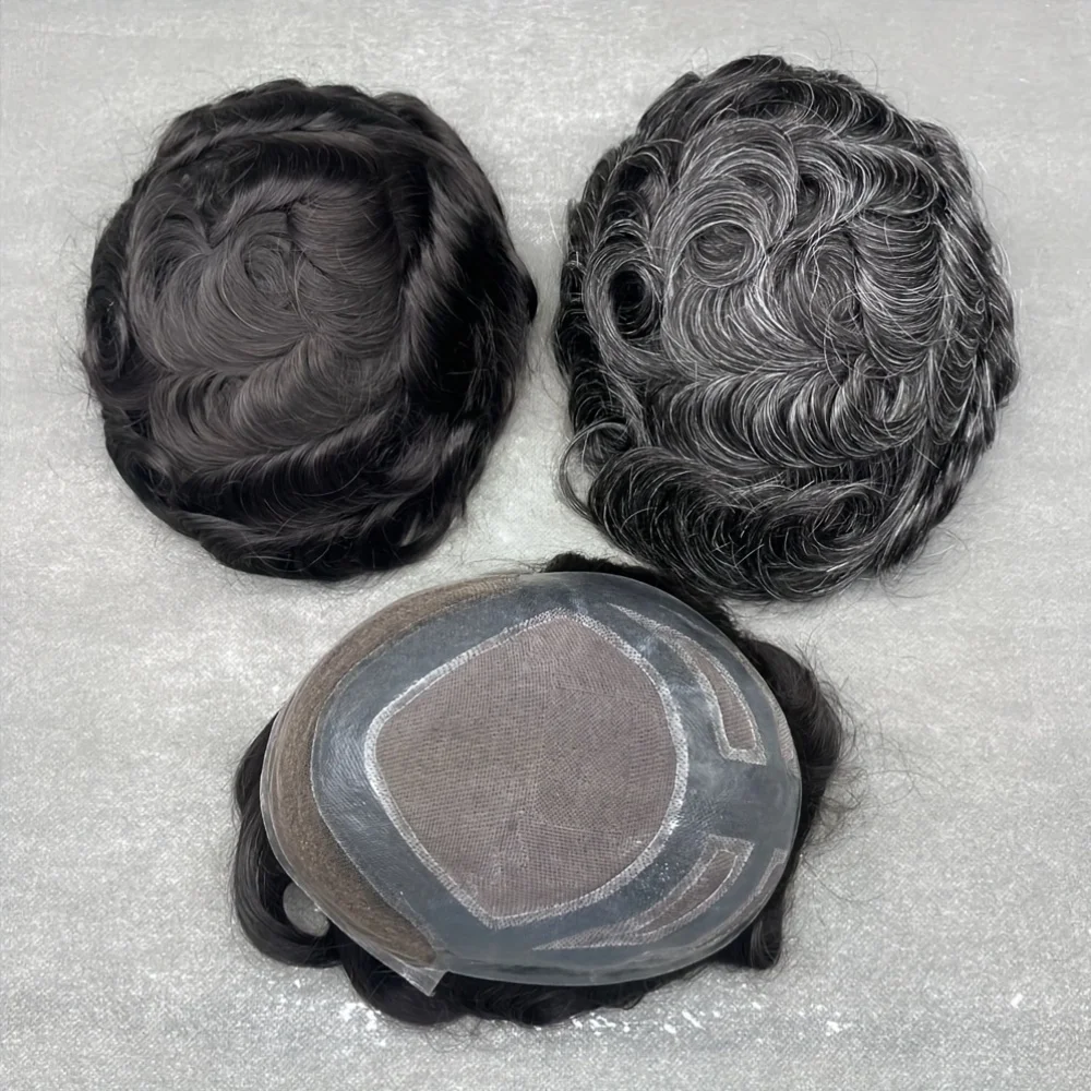 قطعة شعر غير مرئية مقاس 8 × 10 بوصة مع دانتيل قابل للتنفس وقاعدة من البولي يوريثان، جزء علوي جاهز للارتداء قبل القطع للمظهر الطبيعي، بديل للشعر #3