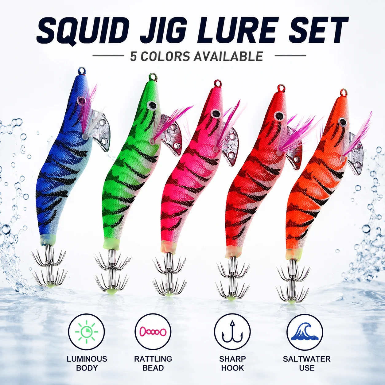 Squid Fishing Jig Lure Egi Bait 2.5 3.0 3.5 Cloth Wrapped Shrimp Lure Sharp Crown Hooks 5 Colors for Saltwater Cuttlefish Tackle