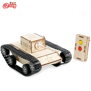 Diy Afstandsbediening Tank Model Science Speelgoed Technologie Experimentele Houten Stoom Assembleren Puzzel Leermiddelen Educatief Speelgoed
