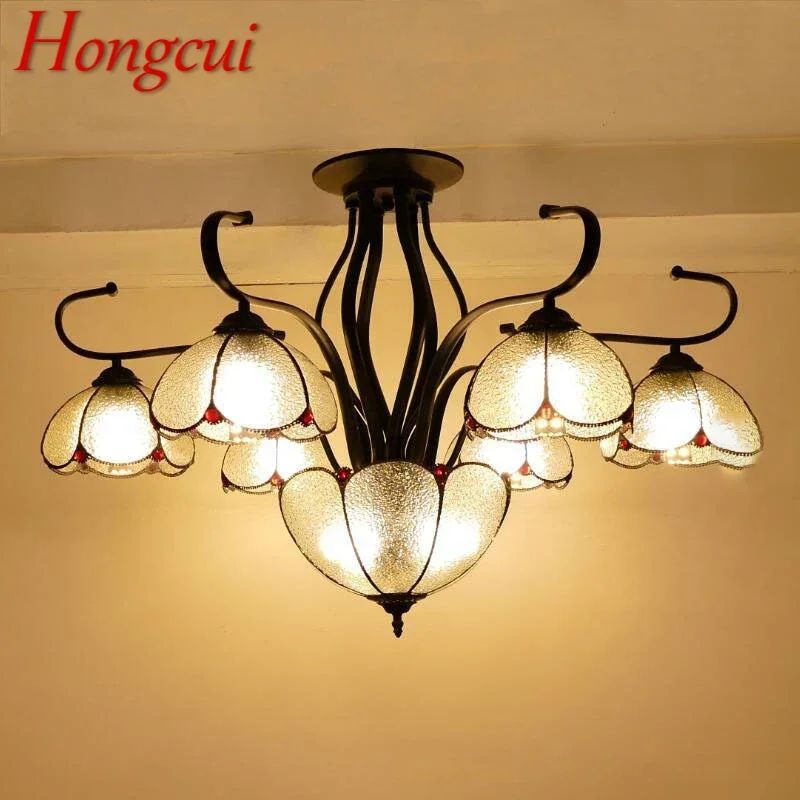 Hongcui Tiffany European Living Room Pendant Lamp Mediterranean Sea Creative Color Glass restaurant Bedroom Hotel Chandelier