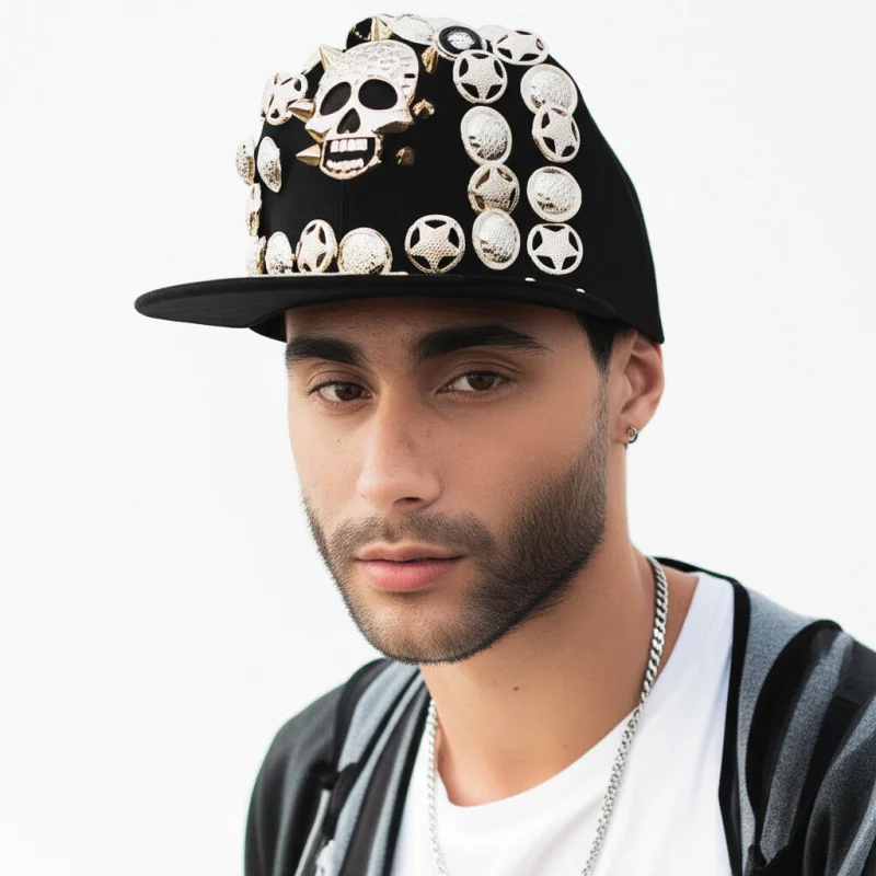 Man Punk Rivet Leopard Head Stitched Fashion Baseball Cap Special Hip-Hop Street Dance Hats boy Flat Brim Sun Protection Hat