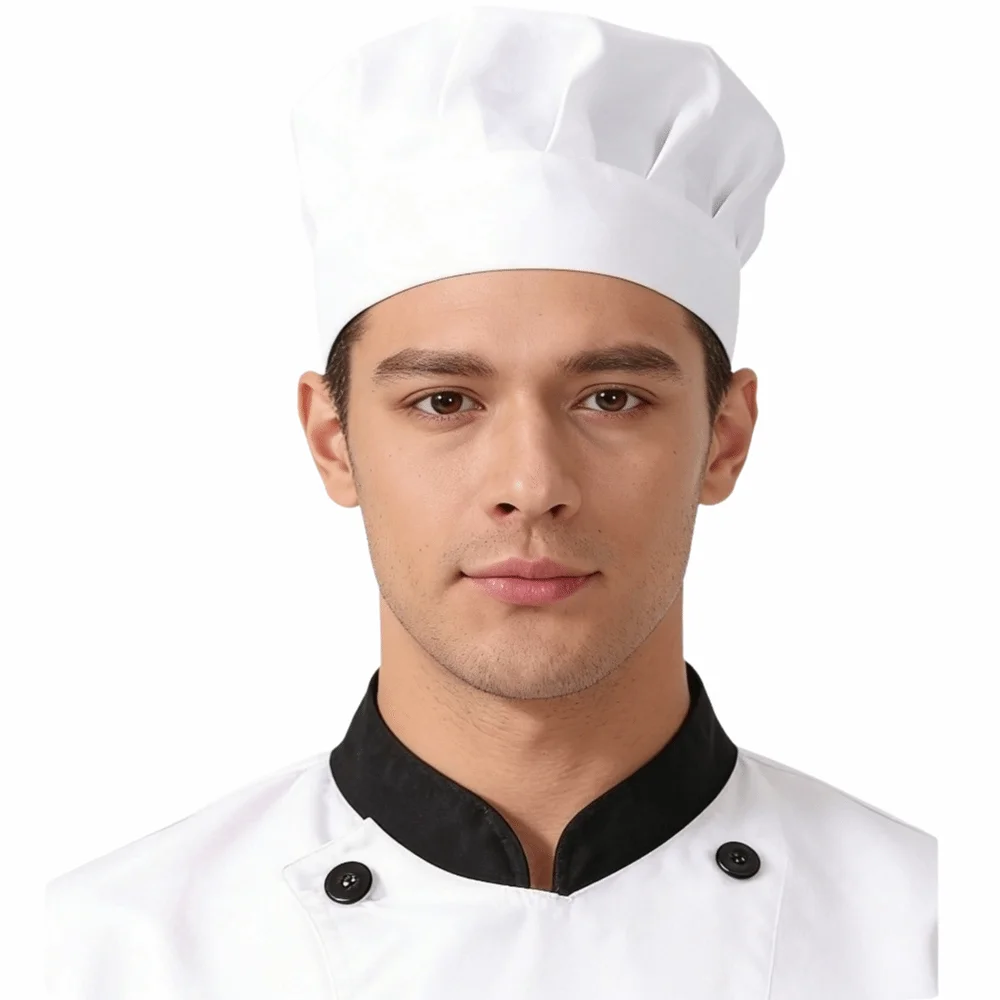 Waiter White Chef Hat Hundred Fold Mushroom Shape Cook Cap Flat Top Cooking Hat Restaurant