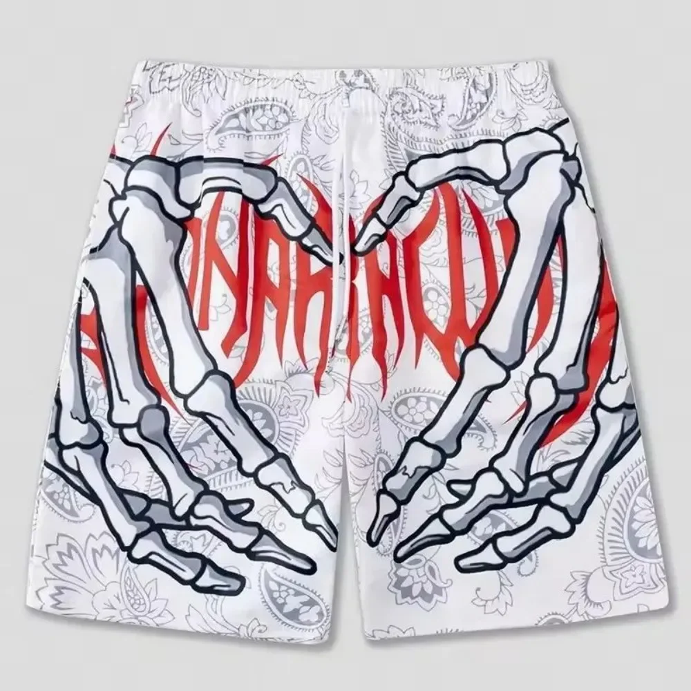 Men's summer skeleton hand element printed quick drying breathable shorts suitable for outdoor casual wear