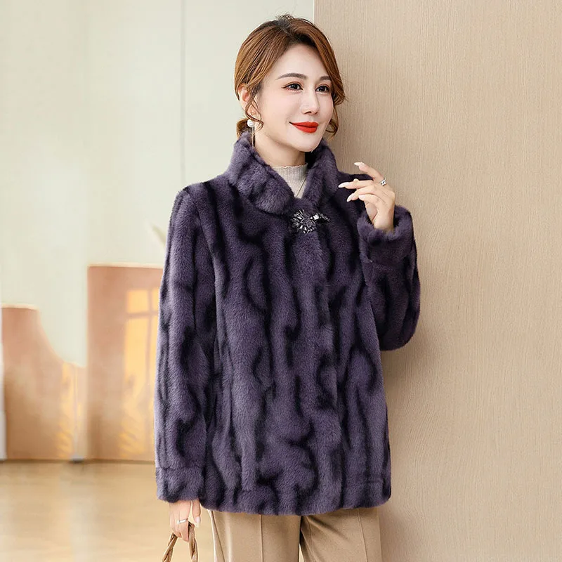 Middle-aged Mother Autumn And Winter Wink Fur Coat Short Western Style Widdle-aged And Slderly Fashion Winter Fur Coat Woman 5XL