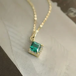 Huitan Princess Square Green Cubic Zirconia Pendant Necklace Fashion Contracted Design Women's Neck Accessories Wedding Jewelry