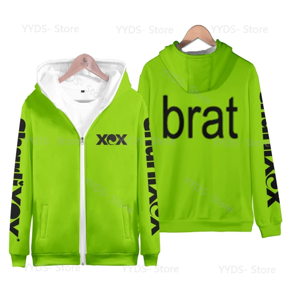 Y2k Tops Charli xcx Brat Zipper Hoodie Sweatshirt Men/Women Pullover Streetwear Kids Tops Hip Hop Teenagers Kawaii Long sleeve