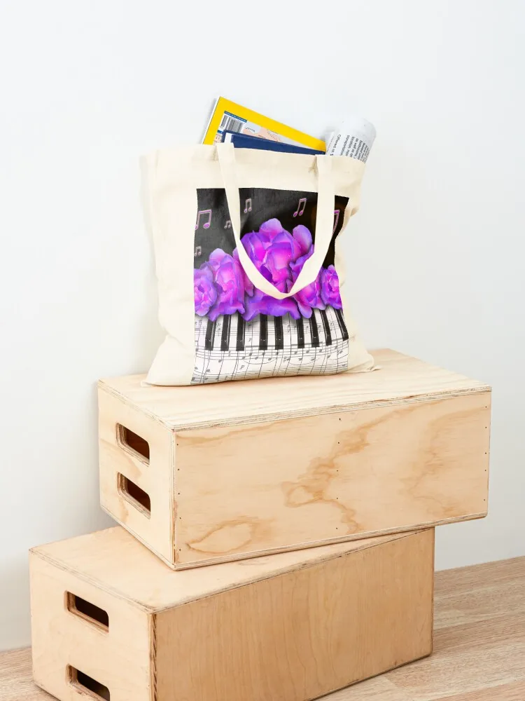 Piano Keyboard Purple Roses Tote Bag custom bags Eco bag handbag reusable grocery bags