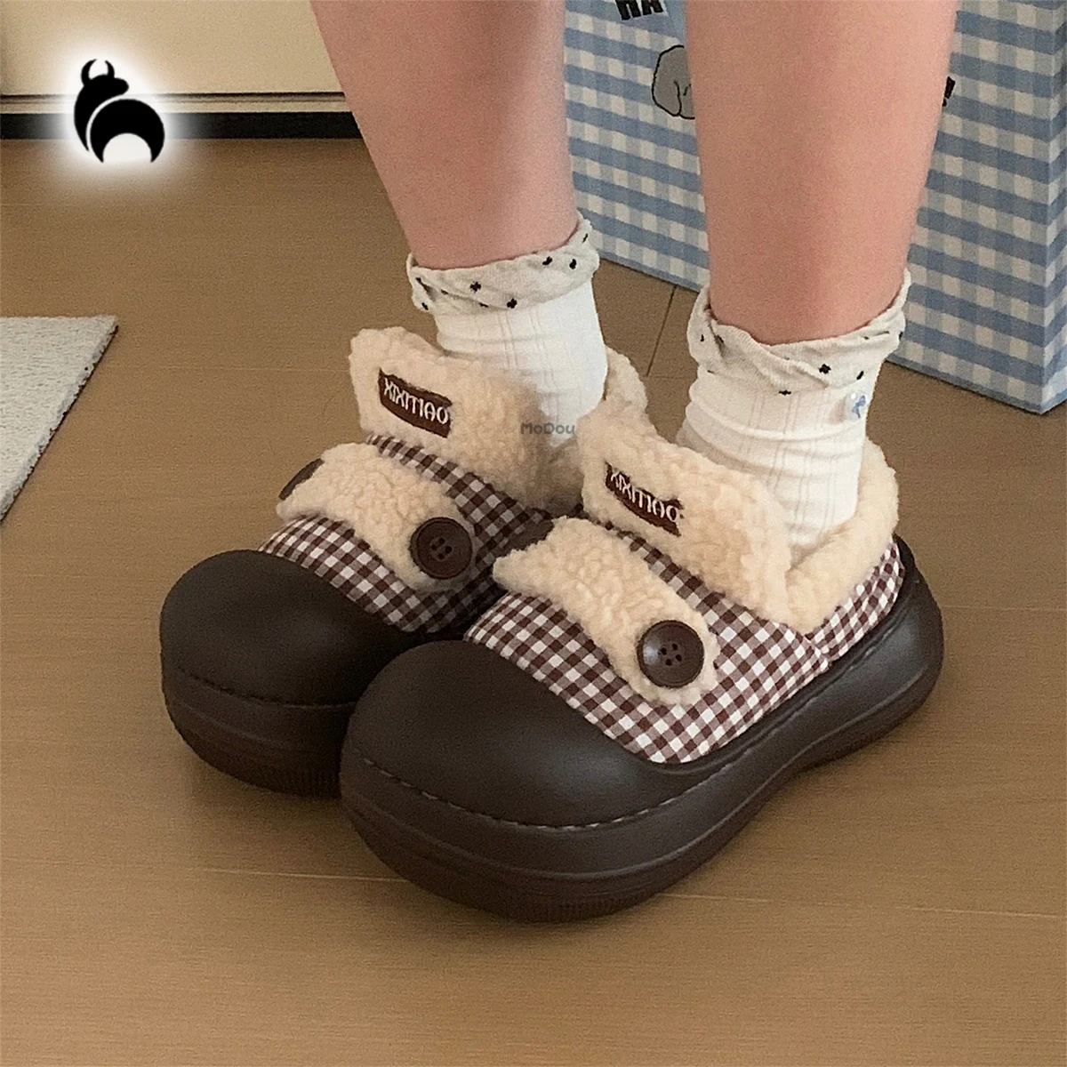 

Color-Blocked Loafers, Korean Style, New Versatile Fleece-Lined Thickened Casual Loafers, Women's Slippers