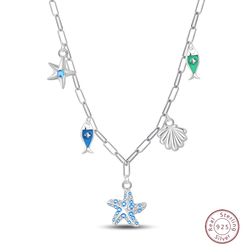 

Necklace 925 Sterling Silver Starfish Shell Blue Classic Simple Adjustable Necklace Women Girls Fashion Jewelry Gift