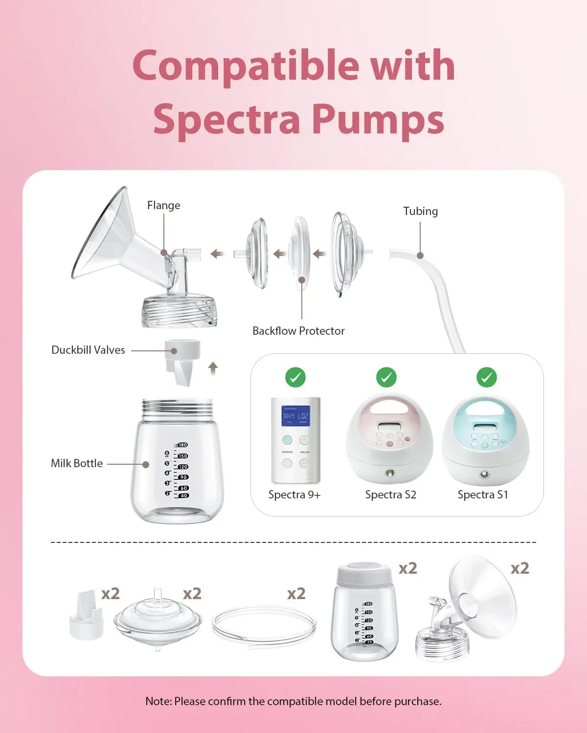 Breast Pump Parts Compatible with Spectra S1/S2/9 Plus, Not Original Accessories, Full Set Replacements Include 24mm Flanges