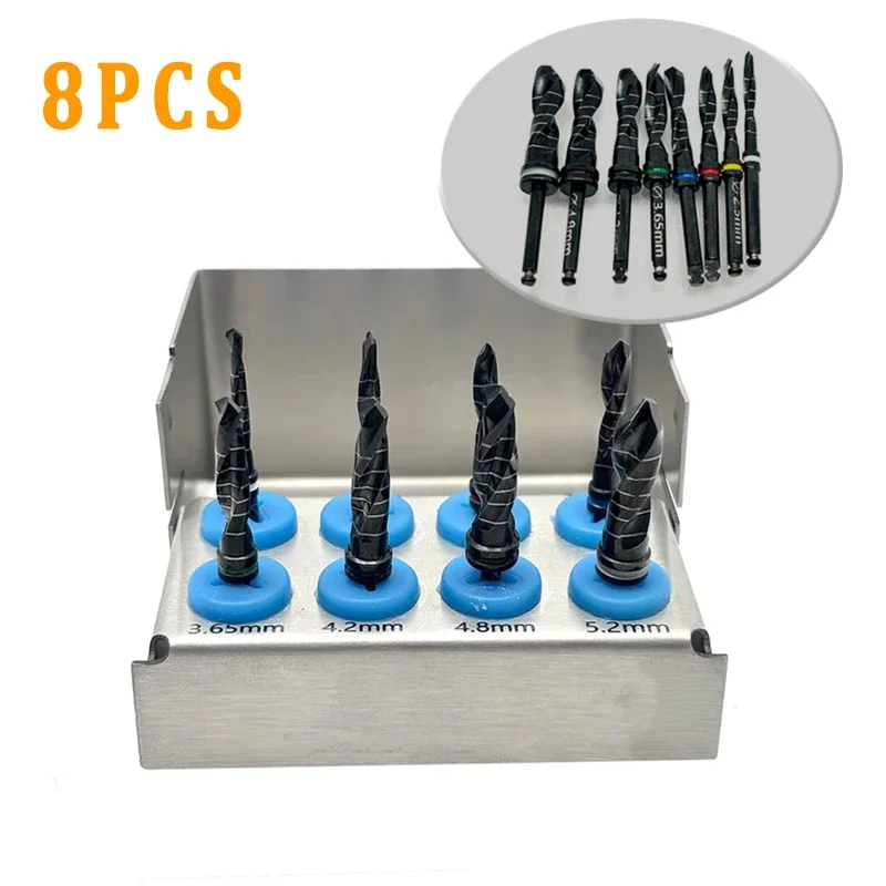 8Pcs/Set Black Titanium Coated Dental Implant Pilot Drills Kit Maxillary Sinus Lift Surgical Dentistry Instruments
