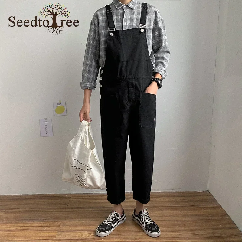 

Spring and Summer Men's Overalls Loose Straight Leg Gusset Casual Pants Korean Fashion Cargo Pants Ankle Length Pants