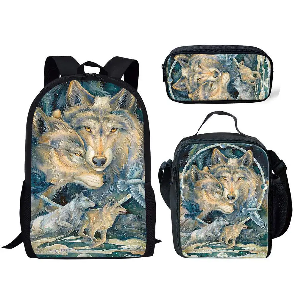 

Popular Youthful Wolf Totem 3D Print 3pcs/Set Student Travel bags Laptop Daypack Backpack Lunch Bag Pencil Case