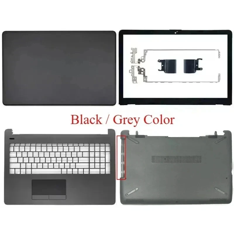 Nuevo para HP 250 G6 256 258 255 G6 15-BS: Cubierta trasera LCD, bisel frontal, reposamanos superior, cubierta inferior, cubierta de bisagras, negro/gris TPN-C129