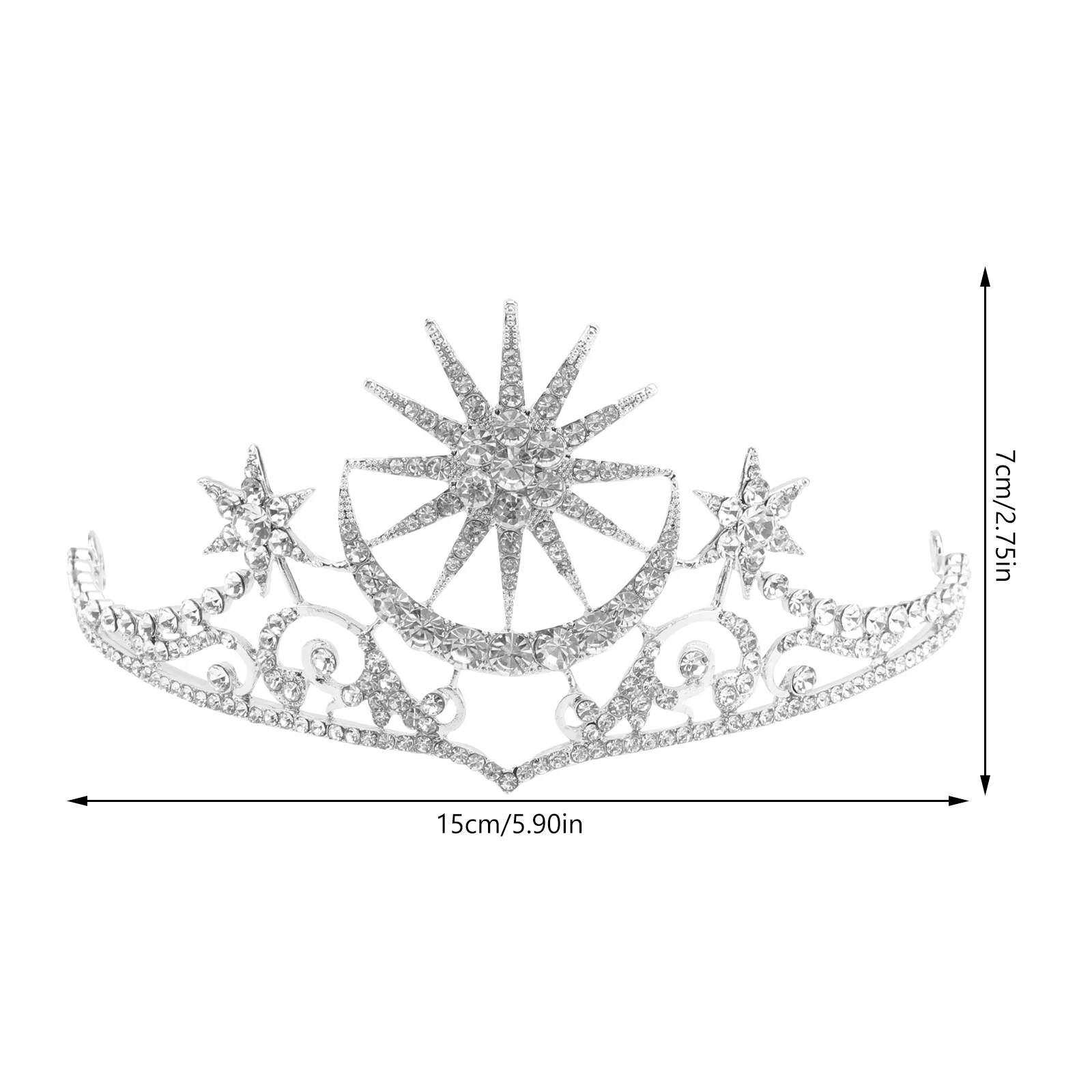 Tiara de diamantes de imitación, coronas, estrella, Luna, boda, novias, coronas, joyería, tocado, accesorio para el cabello (plata), tiara para mujer