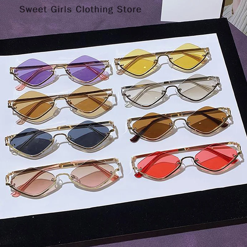 

Fashion-Forward Half Frame Women's and Girls' Sunglasses in Diamond Shape, Great for Outdoor Use, Perfect Gift Item