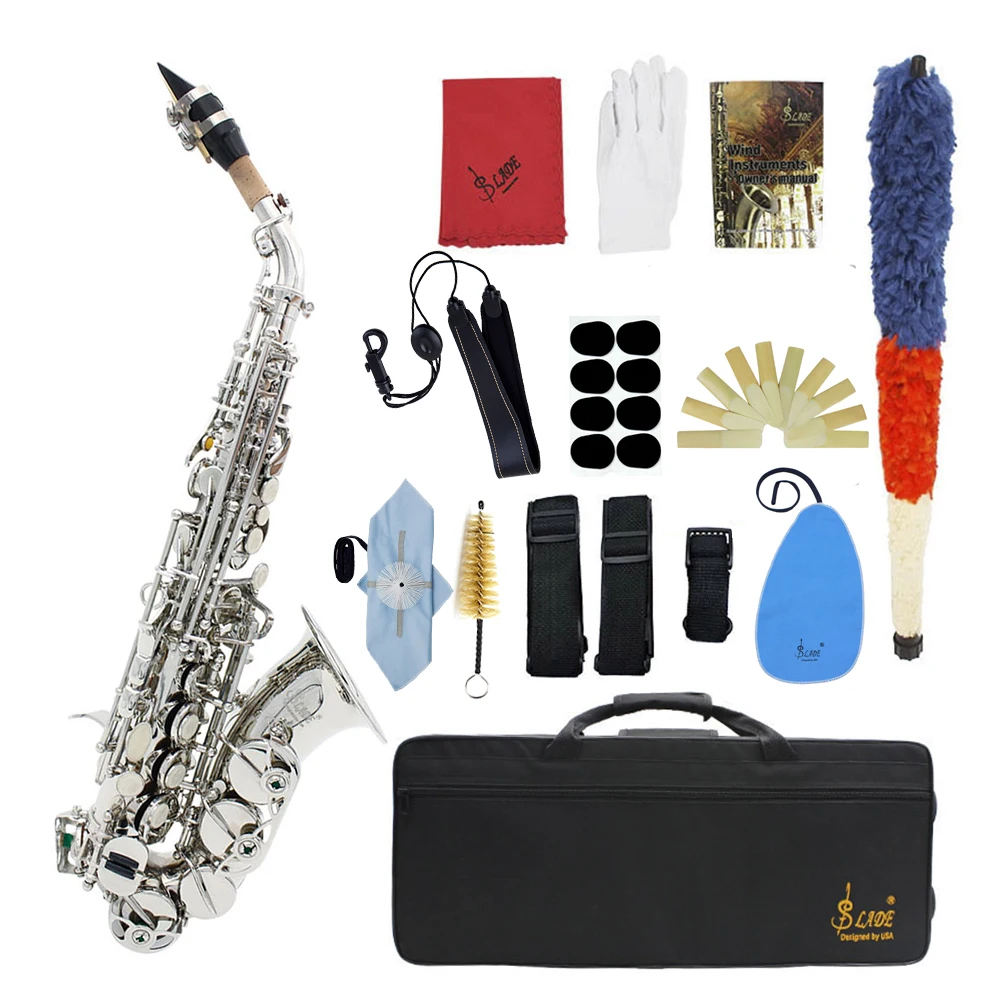 SLADE Bb Tone Soprano Saxophone Brass Sax Engraved Floral Saxofon With Case Mouthpiece Reeds Wind Instrument Parts & Accessories