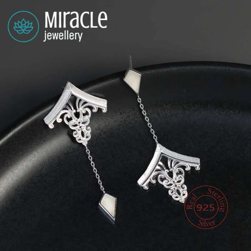 Miracle Sterling Silver 925 Original Design  New Chinese Style Ancient Architecture Hanging Fish Concept Elegant High-End Tassel