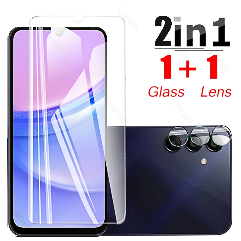 4in1 Camera Lens for Samsung Galaxy A15 A 15 SM-A155F 6.5" Screen Protectors Tempered Glass Protection Glass Fingerprint Unlock