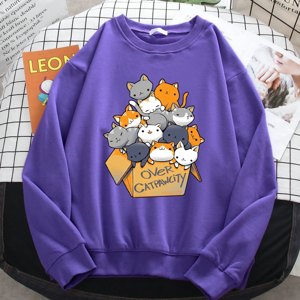 Autumn Casual Woman Pullover Many Cats Gathered In Printing Hoodies Comfortable Fleece Sweatshirt Crewneck Loose Female Clothes