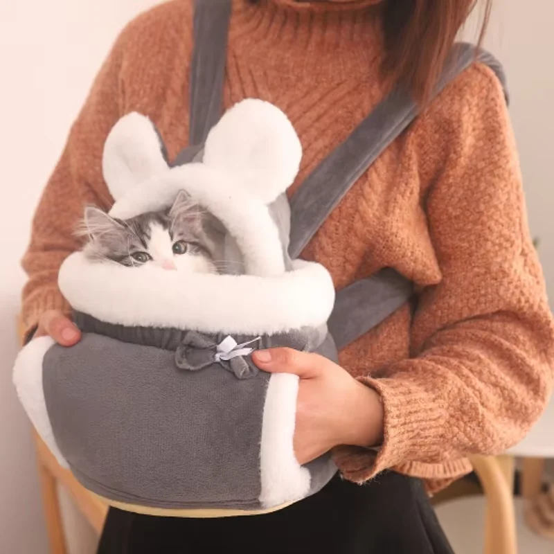 Borsa da trasporto per animali domestici Gatti Cani Zaino in peluche Viaggio all\'aperto Camminata Inverno Nido caldo Gattino Cucciolo Pettorina