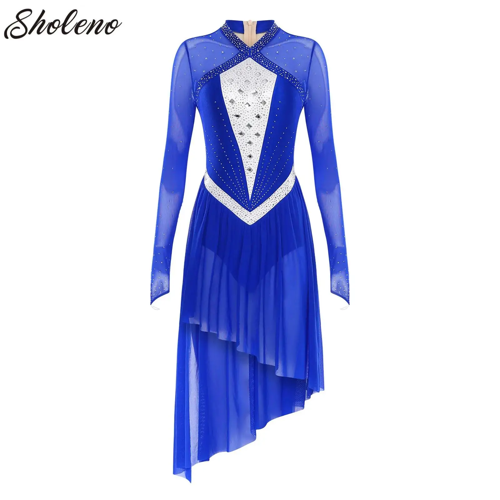 

Lyrical Dance Contemporary Dresses for Women Adults Gymnastics Figure Skating Modern Performance Costumes Glittery Mesh Dress