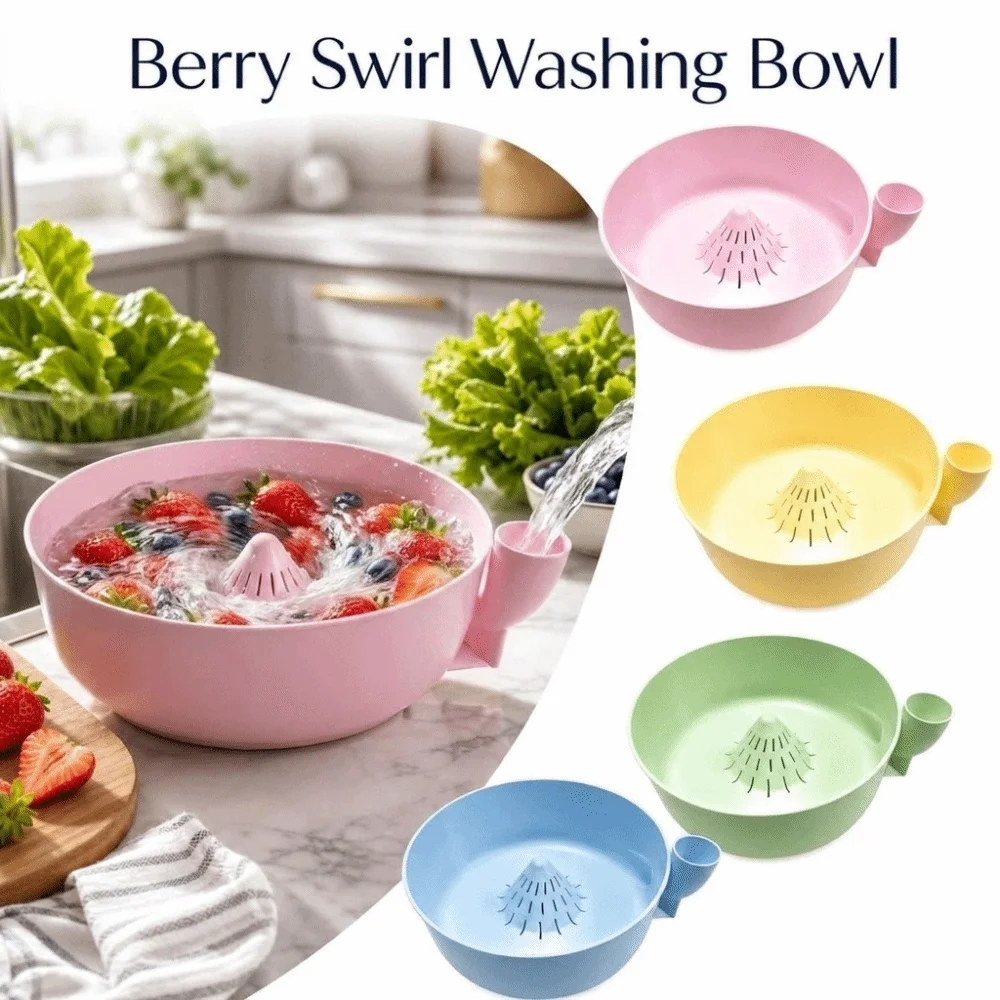 Rotating Berry Swirl Washing Bowl Self Rinsing with Drain Holes Automatic Fruit Wash Bowl Large Capacity Easy Clean