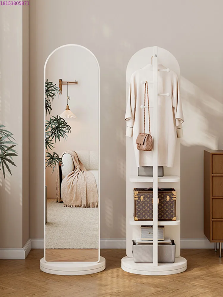 Rotating full body mirror Floor mirror Household bedroom rack Can hang clothes Hat rack Integrated dressing