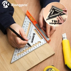 Rongpro Aluminum Alloy Triangular Ruler Double Scale Miter Framing Measurement For Carpenter Woodworking Tools Square Protractor