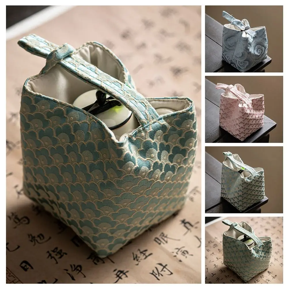 Chinese Style Embroidered Handbag Handbag Flower Print Tea Tools Storage Bag Solid Color Cotton Drawstring Bundle Pocket Girl