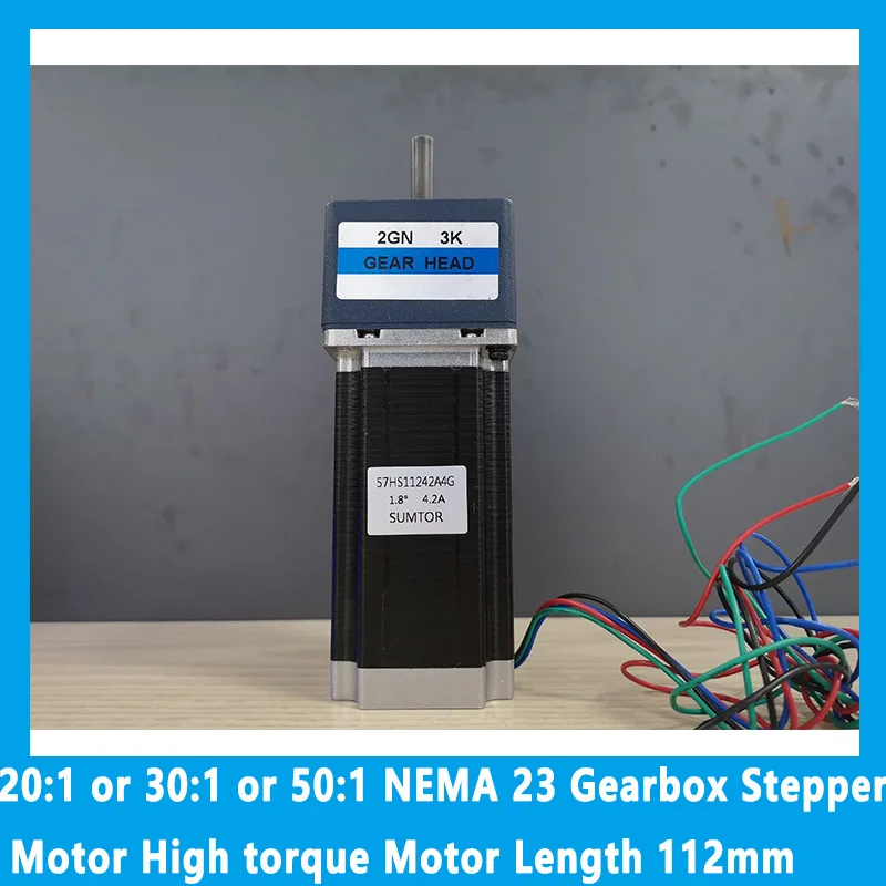 20:1 or 30:1 or 50:1 NEMA 23 Gearbox Stepper Motor High torque Motor Length 112mm Nema23 Geared Stepper Motor 3N.m 4.2A