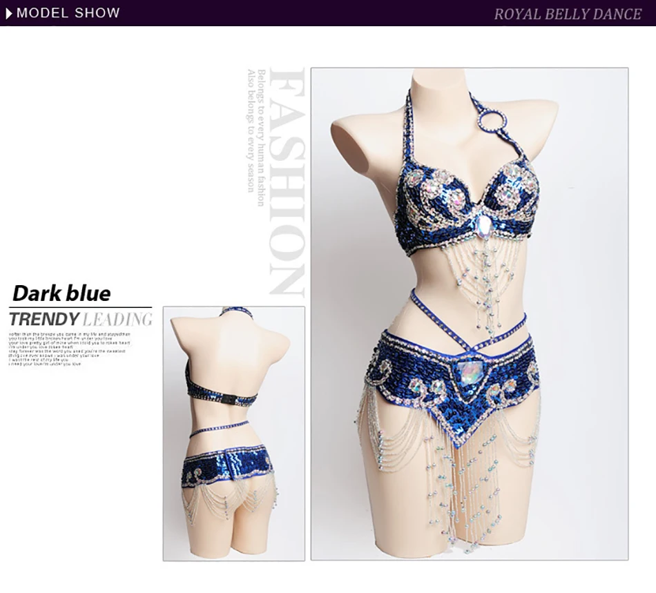 حمالة صدر وحزام للرقص الشرقي مكونة من قطعتين من حجر الراين المطرز بالخرز للنساء البالغات، دعائم أداء لمرحلة الرقص
