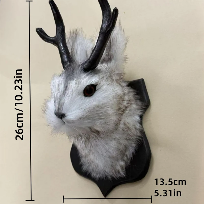 Antlered Rabbit Sculpture Bunny Head Antlers Indoor Bedroom Wall Hanging Decoration Simulation Rabbit Art Ornaments