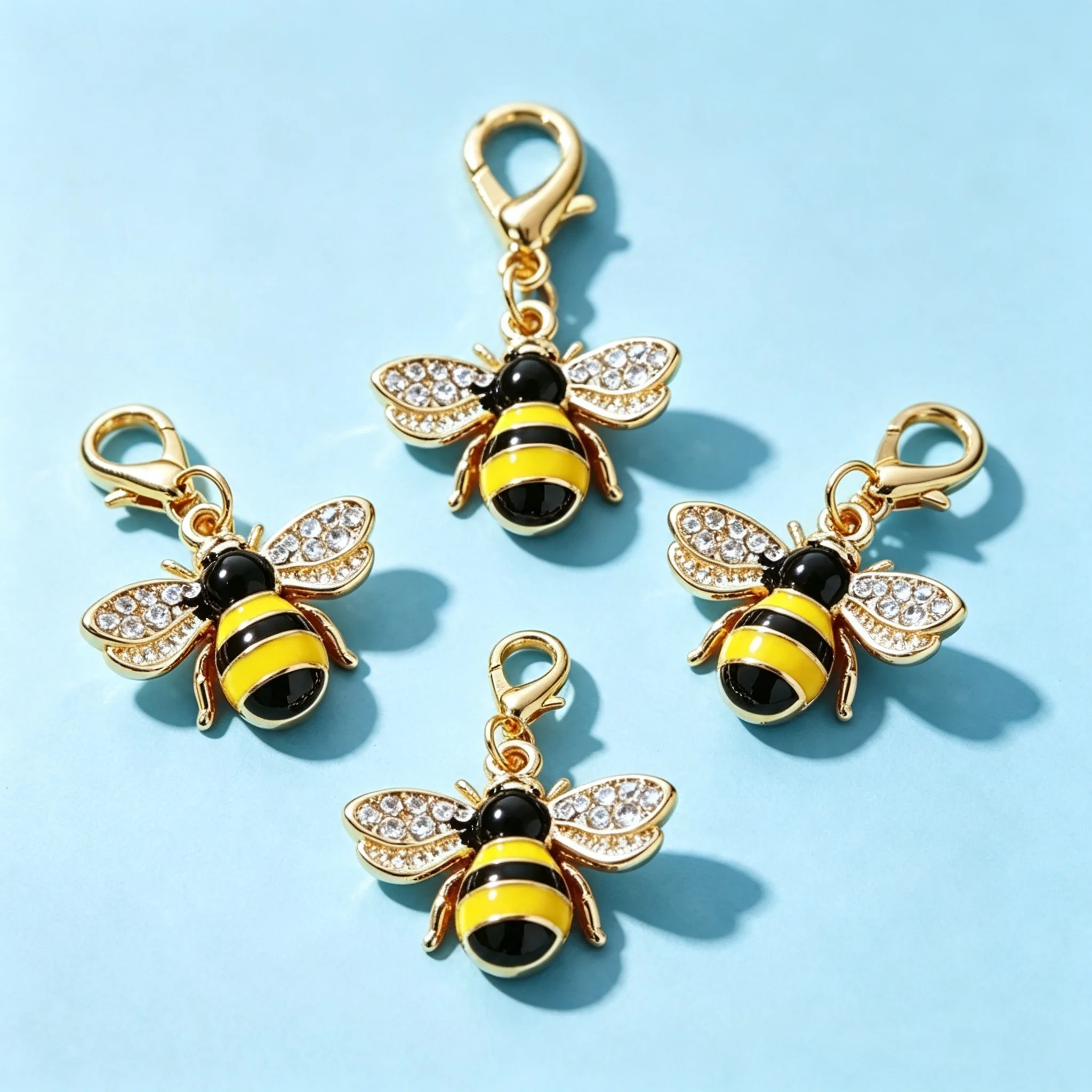 10/50 Stück Legierungs-Emaille-Bienenanhänger mit Kristall-Strass und Karabinerverschluss, Charms für DIY-Armbänder, Halsketten und Schmuckherstellungszubehör – Detail 6
