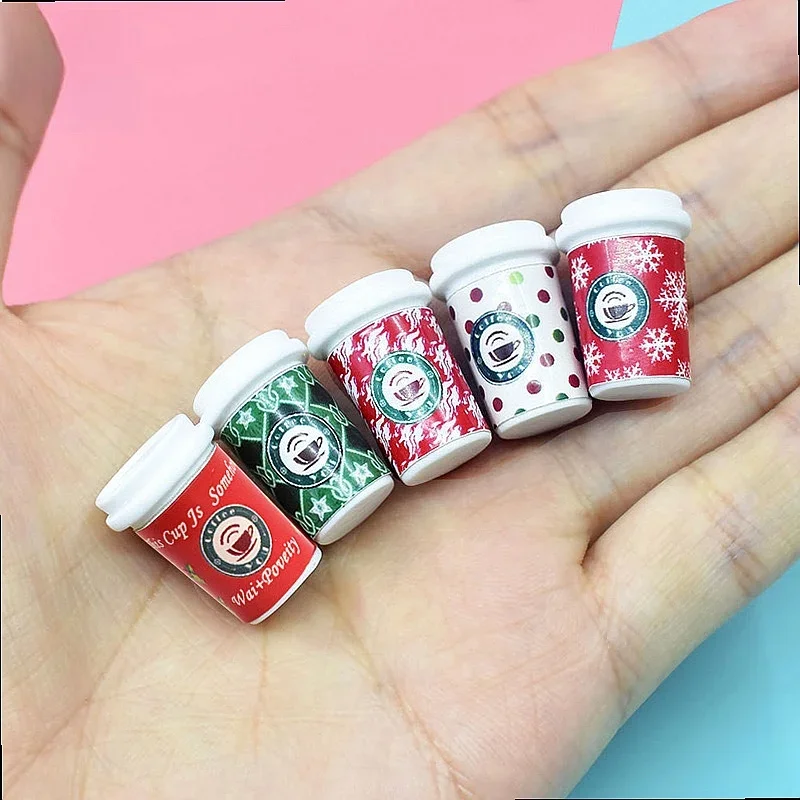 100pcs Kawaii Christmas Simulated Coffee Cup Resin Cabochon DIY Accessories for Keychain Jewelry Decor Miniature Craft