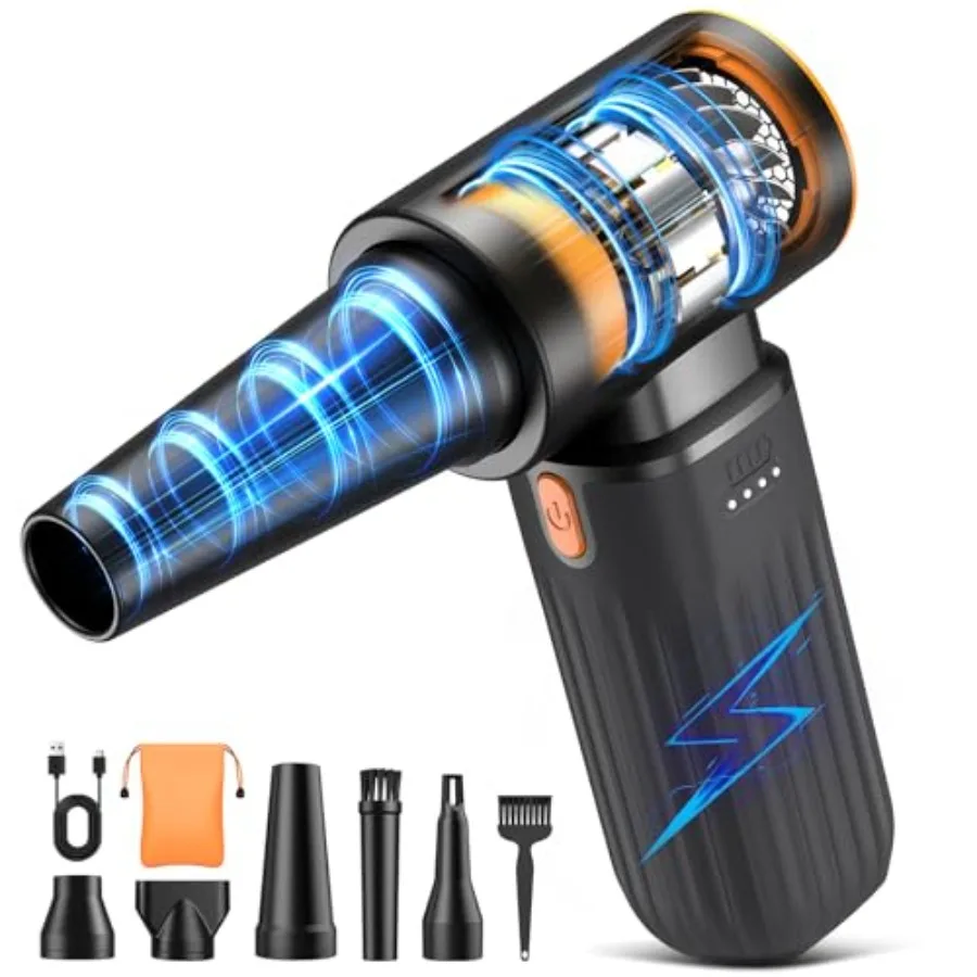 

Беспроводной электрический воздуходув для сдувания пыли 260000 об/мин с бесщеточным двигателем, 3 регулируемые скорости, перезаряжаемый, мощный