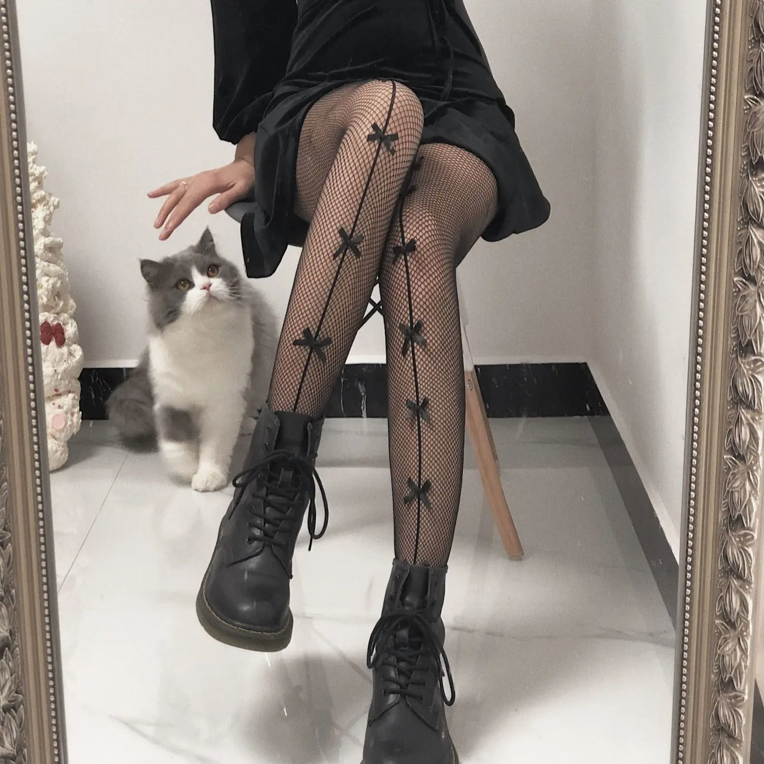 

Over Knee White Black Bow Sexy Silk Thigh High Stocking Cute Maid Transparent Stockings Hollow Out Lolita Girls Tights Socks