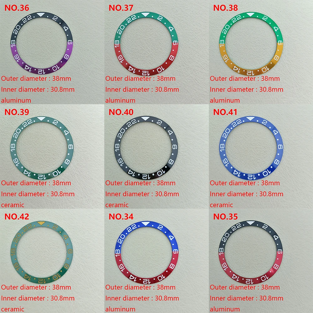 38mm * 30.8mm aluminum ceramic bezel suitable for SKX 007 SKX 009 Tilt glass case mounting spare parts watch Ring bezel