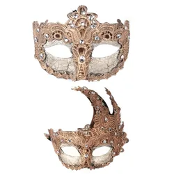2pcs Pretty Masuqerade Mask for Couple Venetian Masquerade Ball Party Masks Costumes for Men Women Rave Fancy Party Accessory