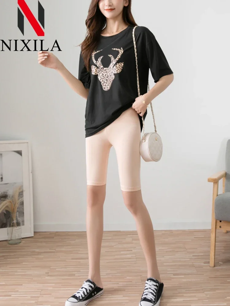 กางเกงขาสั้นขี่จักรยานของผู้หญิงสำหรับฤดูร้อนกางเกงเลกกิ้งขาสั้นเอวสูงสีขาวยืดหยุ่นลำลองกระชับสัดส่วนเซ็กซี่แบบสั้นมาก