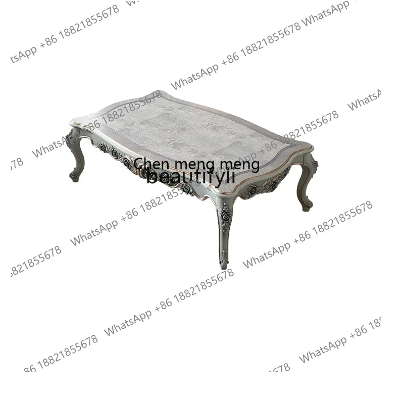 

new style French Style 1.6 M Coffee Table European Style Villa Solid Wood Carved Corner Table Distressed Coffee Table Combinatio