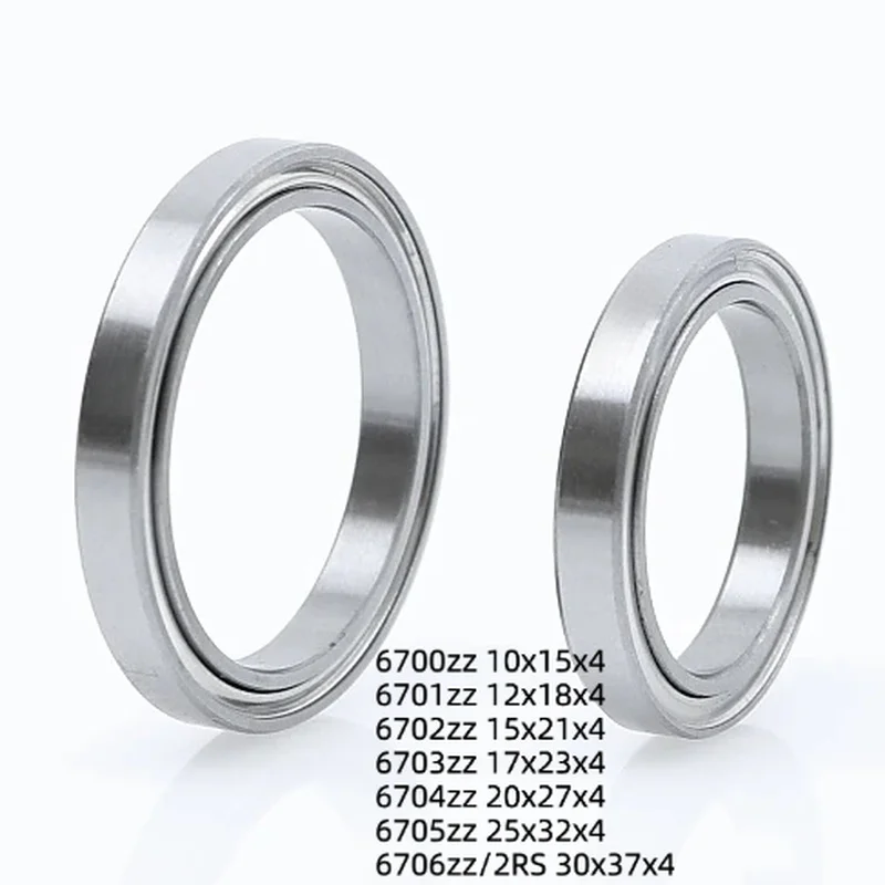 4/10pcs 6700 6701 6702 6703 6704 6705 ZZ 6706 ZZ/2RS Ultra Thin‑Wall Deep Groove Ball Bearings Metal & Rubber Sealed