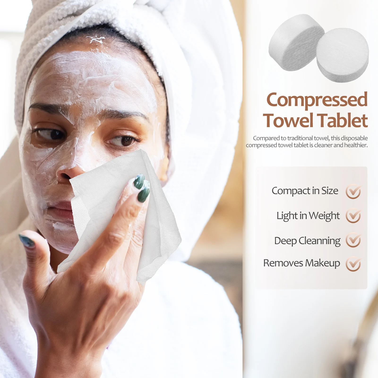 

100 Pcs Portable Compressed Towel Face Cleaning Soft Towel Slices Disposable Wipe Portable Tablets Washcloth Travel Makeup Wipes