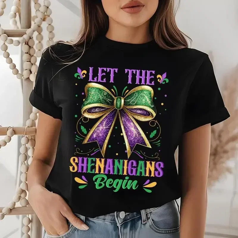Let The Shenanigans Begin shirt Coquette Mardi Gras Bow T For Women