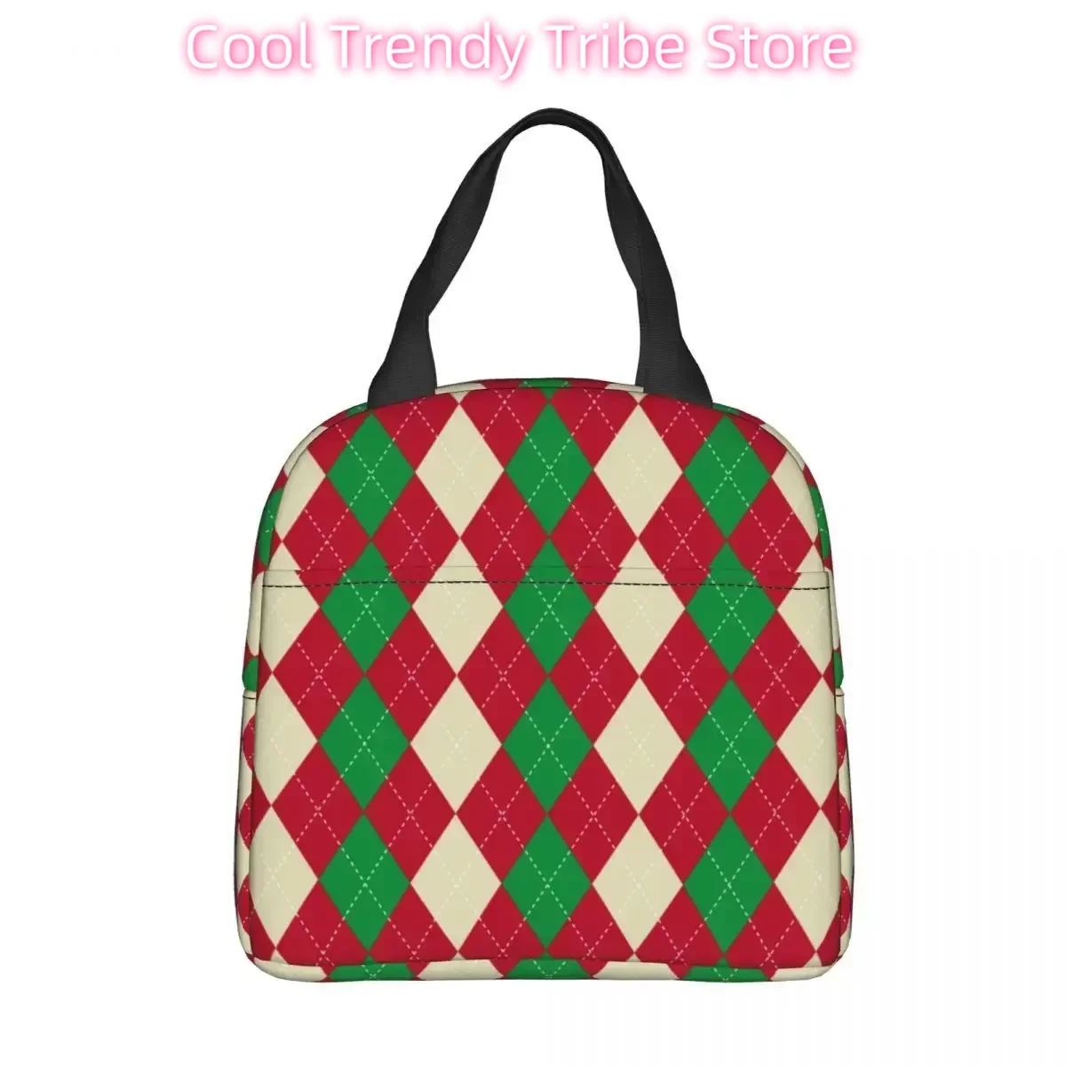 Merry Christmas Plaid Pattern Insulated Lunch Bags Leakproof Red Green Reusable Cooler Bag Tote Lunch Box Beach Travel Men Women