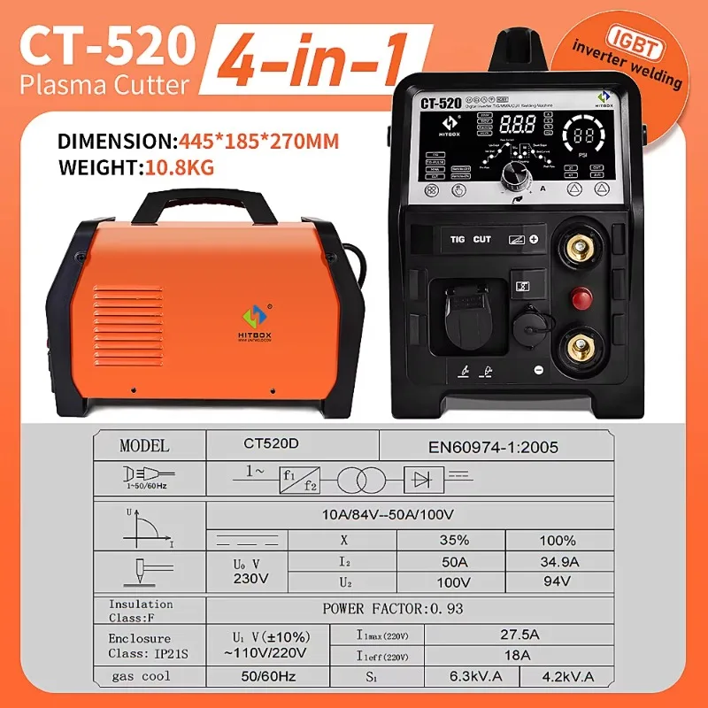 4in1 Plasma Cutter/TIG/ TIG Pulse/MMA CT520 Welding Machine Digital Control Portable Welder Machine