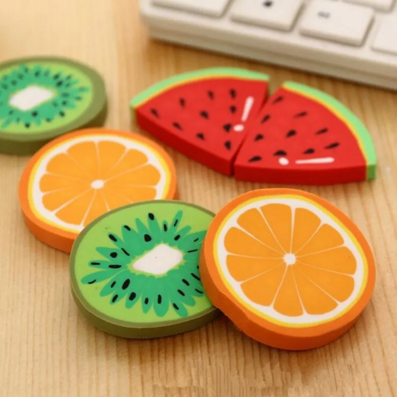 1pc/ Sweet Fruit Slice Shape Eraser Watermelon Grape Kiwi Fruit Erasers Kawaii Stationery Student Gift Office School Supply