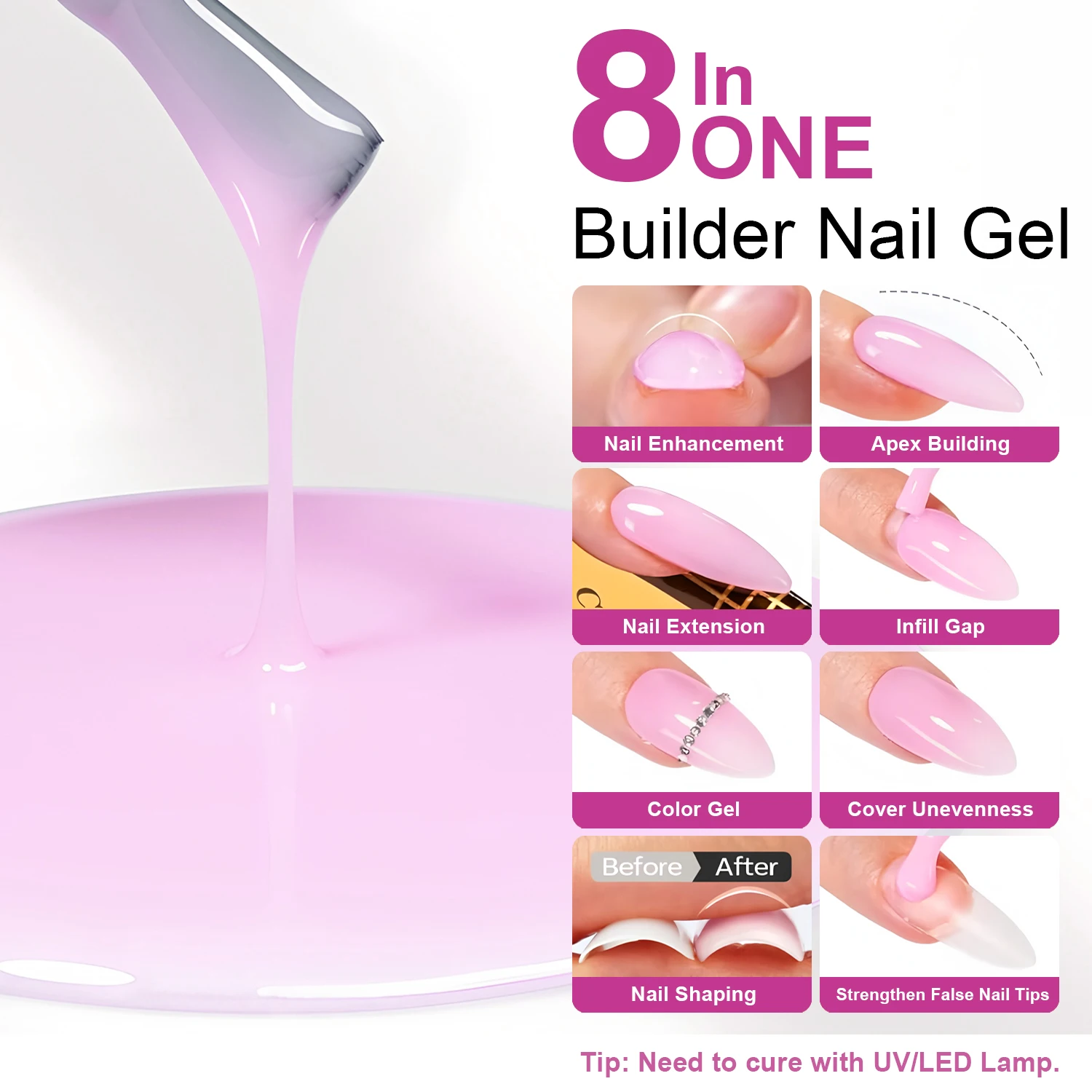 TWOING 15 مل بناء جل الأظافر أبيض عاري وردي تمديد جل الأظافر متعدد الوظائف فن الأظافر جل البولندية نقع قبالة الأشعة فوق البنفسجية لصالون دي - 2